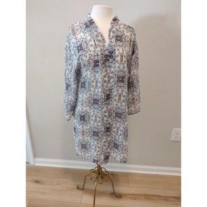WallFlower Floral Cover Up Bohemian Open Sheer Blue Kimono Size Large L